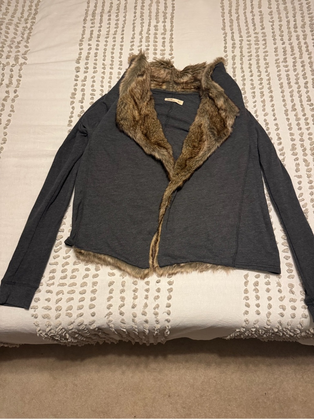 Hollister Charcoal Gray Teddy Jacket with Faux-Fur Trim